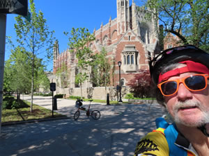 Ted and his bike at Yale University in New Haven, Connecticut.