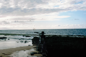 Photo of Ted’s rental bike taken when he arrived at the Pacifc Ocean in Maui, Hawaii.