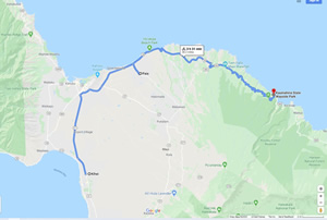 Daily google route Map of where Ted cycled in Maui on May 12, 2004. (One way - Kihei to Kaumahinai State Wayside) 