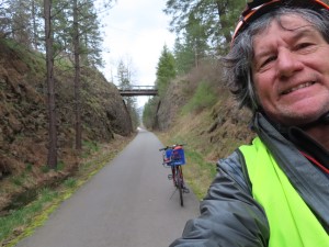 Ted and his bike on the Trail of the Coeur d’Alene near Medimont, Idaho.
