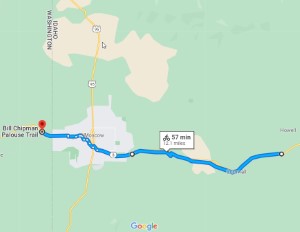 Map of cycling we did in Moscow, Idaho - Latah trail to close to mile marker 3.5 and Bill Chipman Palouse Trail to Washington State