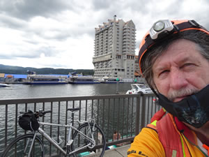 Ted with his bike at Lake Coeur d'Alene, Idaho