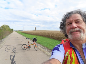 Ted and his bike on the Cardinal Greenway bike trail near Richmond, Indiana.