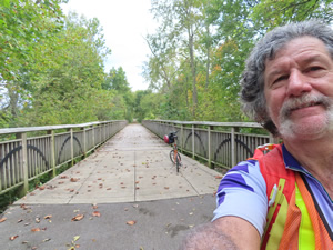 Ted and his bike on the Cardinal Greenway bike trail near Richmond, Indiana.