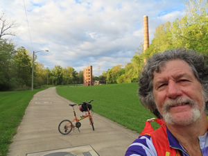 Ted and his bike at historic Gennett recording studio in Richmond, Indiana.