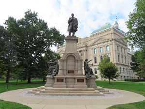 Status in front of the capital building in downtown Indianapolis, Indiana.