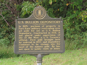 Sign about Ft, Knox near West Point, Kentucky.