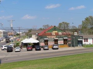 River Shack groceries and bar next to the Mississippi River trail in New Orleans.