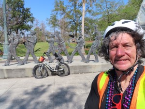 Ted and his rental bike at Louis Armstrong Park in New Orleans.