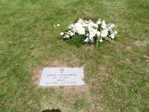 Uncle Louis’ gravestone at St. Mary’s Cemetery in Tewksbury, Massachusetts.  This was my dad’s oldest brother and Shirley’s husband.  Shirley’s ashes will be buried next to Louis.