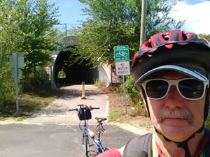Ted with his bike at one end of the Bruce Freedom trail in Massachusetts.