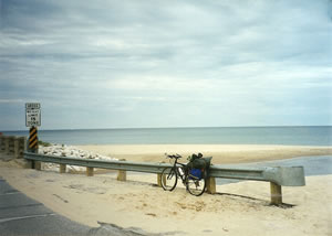 Ted bike loaded with Camping gear near Lake Michigan (Ted believes this is at Duck Lake State Park)