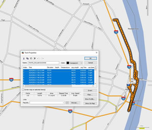 Bike route Ted took in downtown St. Louis, Missouri.