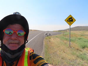 Ted with his bike about to descend Paradise Summit near Winnemucca, Nevada.