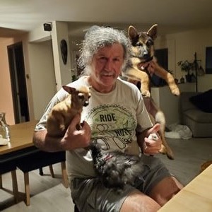 Ted with Kate’s pets in Stone Ridge, New York.