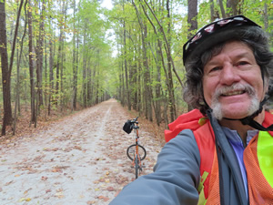 Ted with his bike on the American Tobacco Trail.