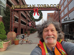 Ted with his bike at Durham historic area.