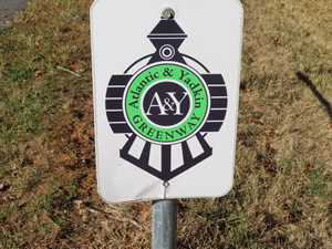 Trail sign on the Atlantic & Yadkin Greenway trail.