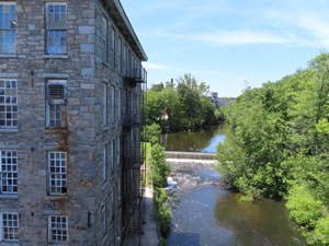 Building seen from the Washington Secondary bike trail in West Warwick, Rhode Island.