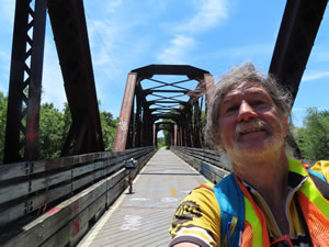 Bridge where previous building is seen from the Washington Secondary bike trail in West Warwick, Rhode Island.