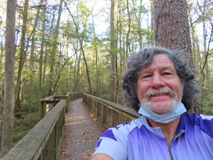 Ted on the boardwalk loop trail at Congaree National Park.