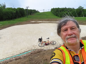 Ted and his bike at ski area in Killington, Vermont.