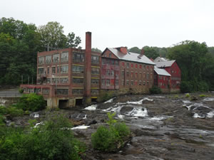 Old falling apart building in in Springfield, Vermont.