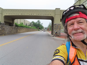 Ted and his bike at Virginia Military institute in Lexington, Virginia.