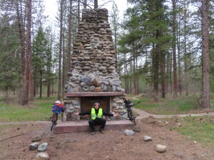 Ted at chimney of CCC camp a little south of Nine Mile falls.