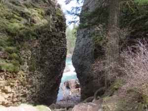 Rocks next to Bowl & Pitcher Suspension bridge near Spokane.