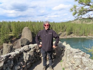 Ted on rock next to Bowl & Pitcher Suspension bridge near Spokane.