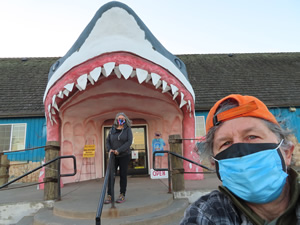 Marty and Ted in front of gift shop in Ocean Shores, Washington.