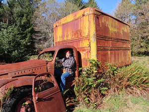 Ted in truck at Kestner Homestead.