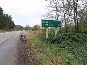Ted with his bike at Discovery Bay on his was to Poulsbo.