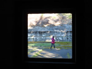 Marty seen from bunker where Ted hides (see next picture) Fort Worden Historic area.