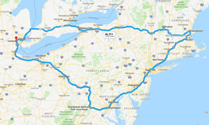 November 1993 Road trip route