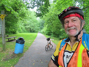 Ted and his bike on the Marion County Rail Trail in West Virginia.