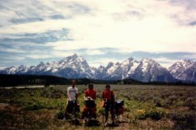The Grande Tetons in the background. Left to right: Jim (from Los Angeles), Ted Stagnut and Tony Jaramillo