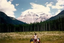 Ted in front of the tallest mountain in the Canadian Rockies, Mount Robson, 12,972-feet.