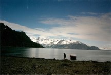 Dave and his boat near our campsite in Glacier Bay. Dave worked with Ted at Douglas Cold Storage.