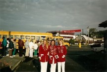 Bus drivers dressed in Russian cloths. They did not like the bright sun. 