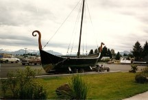 Viking boat in parking lot at Petersburg, Alaska 