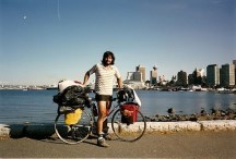 Ted and his bike with the city of Vancouver, BC, Canada in the background.