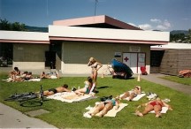 Sunbathers, Ted's favorite one is the one in the purple bikini.