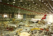 A couple of Boeing 747s being assembled at the Boeing Manufacturing plant in Everett, Washington.