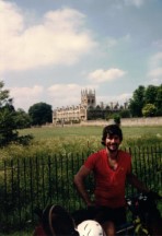 Ted on the campus at Oxford, England. He was standing near a sign that says no bikes on campus. Oops that is why Ted was the only one with a bike on campus.