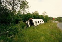 A blown up bus near the boarder of Northern Ireland.