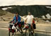 Ted and Jay with their bikes loaded with gear near Lava Cliffs next to Trail Ridge road Rocky Mountain National Park.