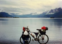 Ted's bike with Gulf of Alaska at Valdez, Alaska in the background.