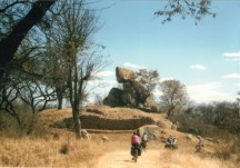 Biking to Khami Ruins near Bulawayo.